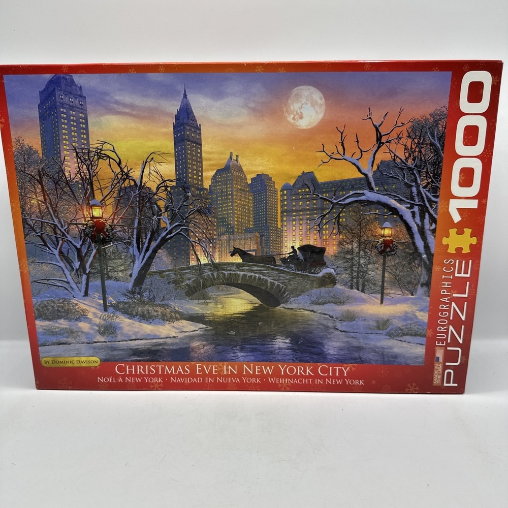 Christmas Eve In New York City 1000 pc Puzzle 19x27 Park Snow Bridge Horse Used